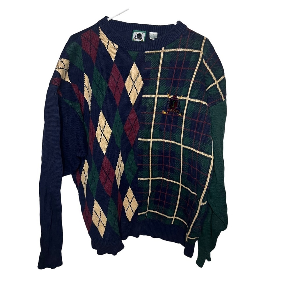 Vintage 90’s Argyle Golf Sweater Izod 100% Cotton XL